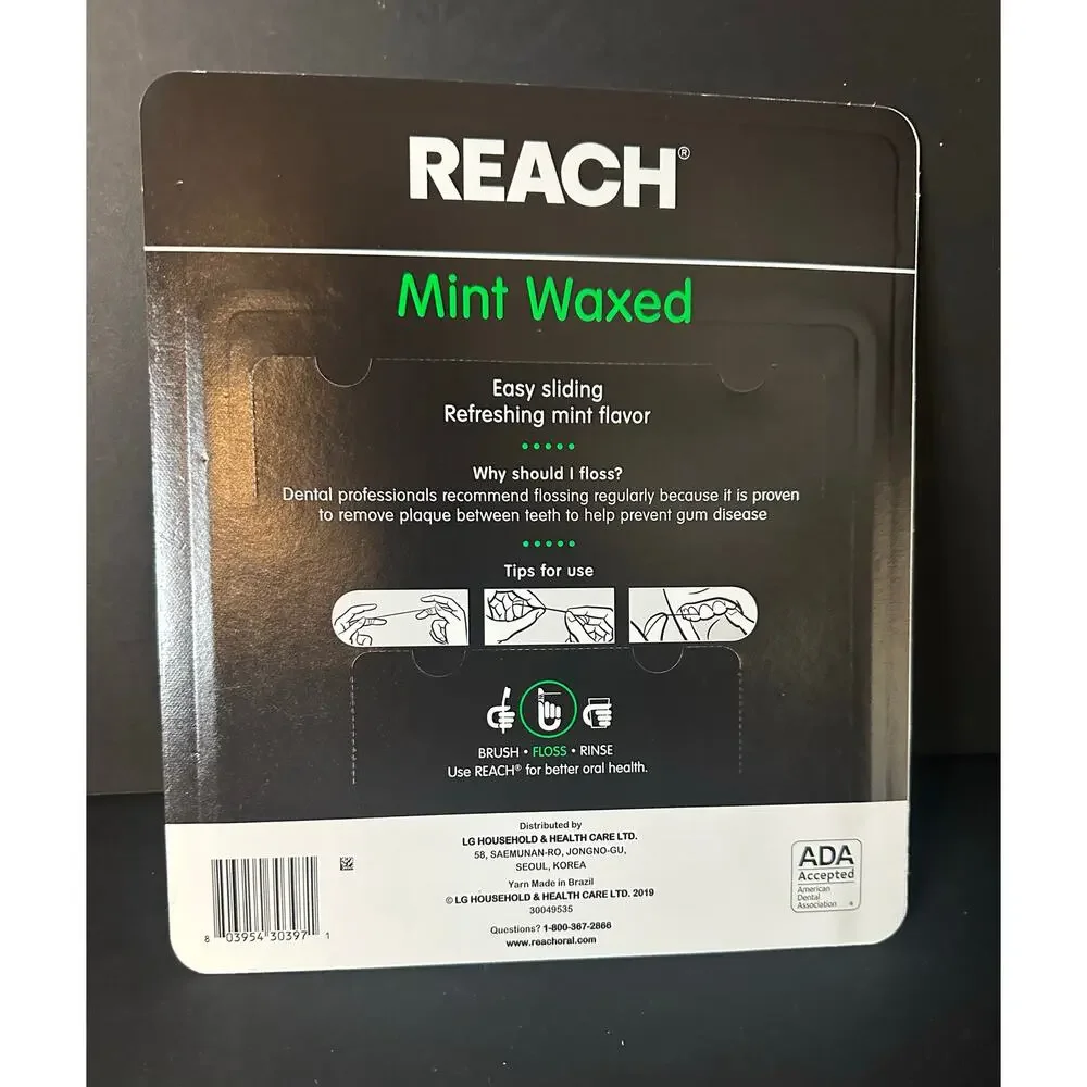 REACH Mint Waxed Dental Floss 5 Pack 500 Yards Total 100 yd Each